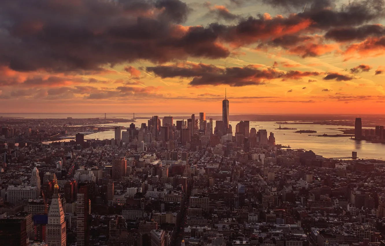 Photo wallpaper city, New York, New York sunset