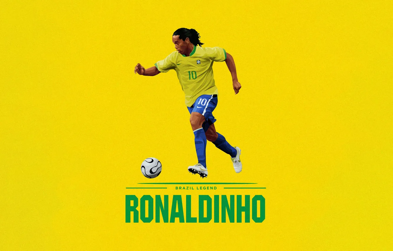 Photo wallpaper Sports, Illustration, Ronaldinho, Yellow background, Brazilian Football Player