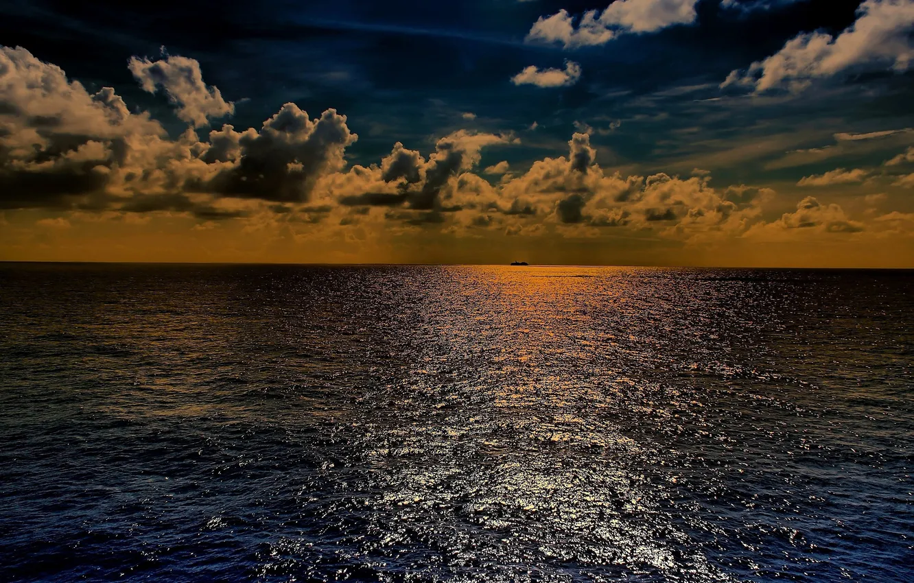 Wallpaper SEA, SHIP, HORIZON, The OCEAN, The SKY, CLOUDS, RUFFLE