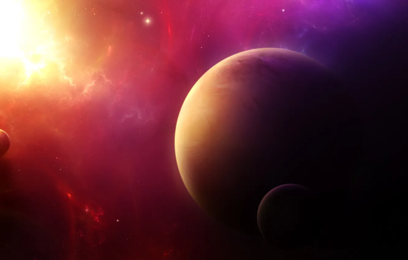 Photo wallpaper stars, space, planet, satellite, glow