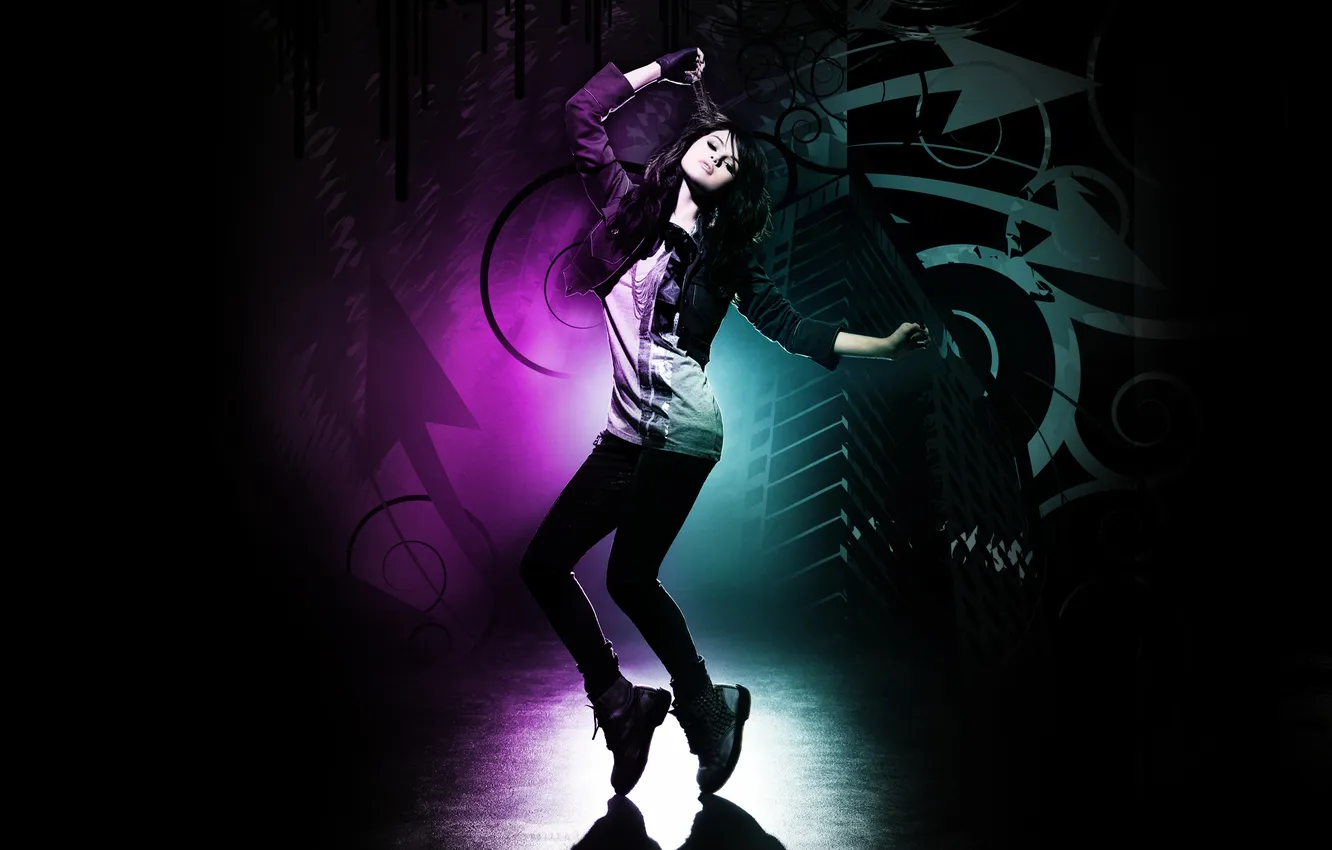 Photo wallpaper dance, shadow, brunette, gloves, Selena Gomez