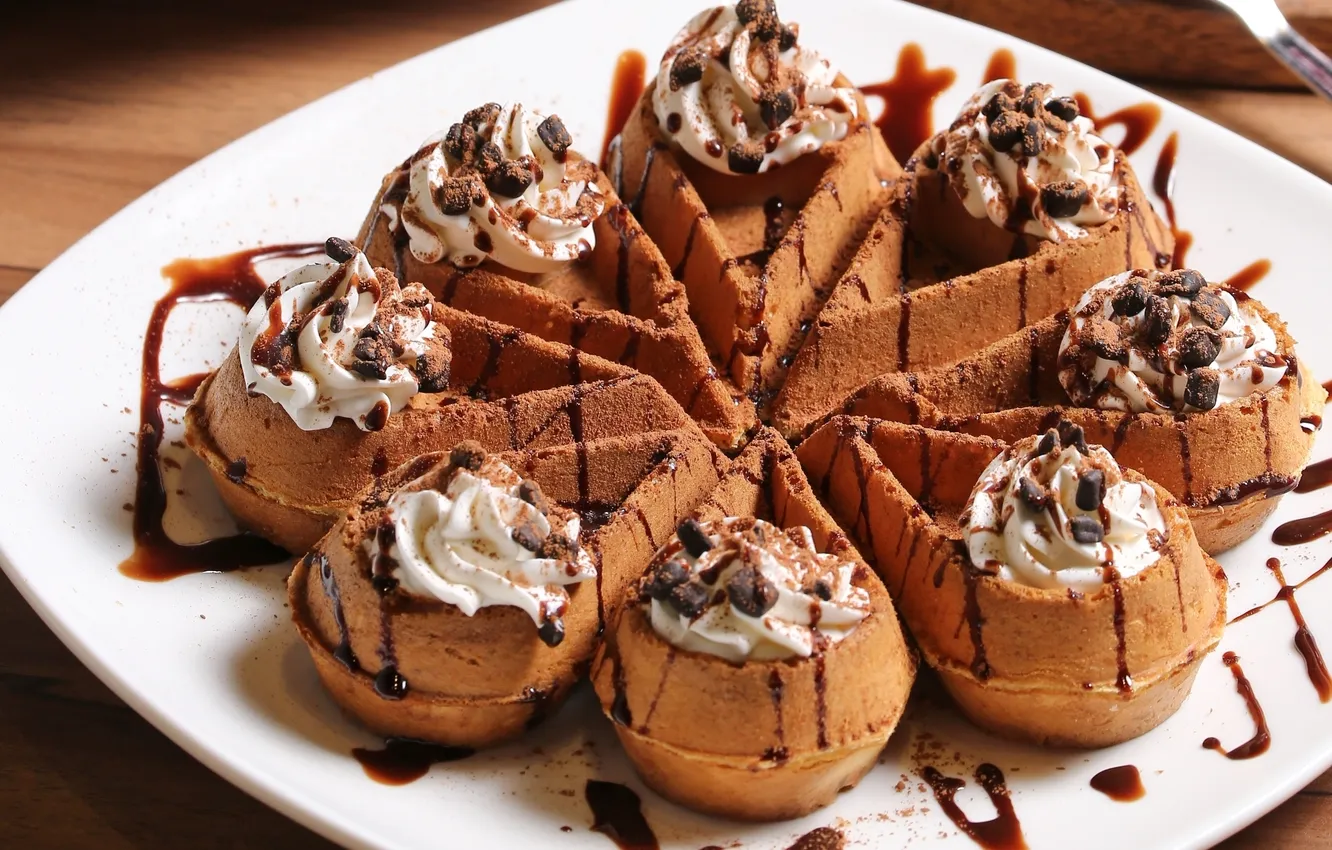 Photo wallpaper cream, waffles, glaze