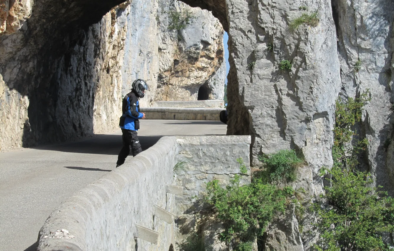 Photo wallpaper mountain, biker, Scarp, neck of the machine