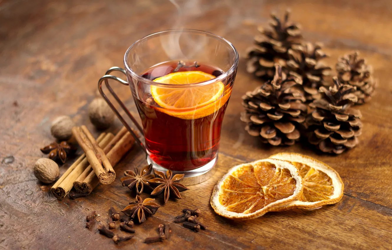 Photo wallpaper tea, orange, cinnamon, bumps
