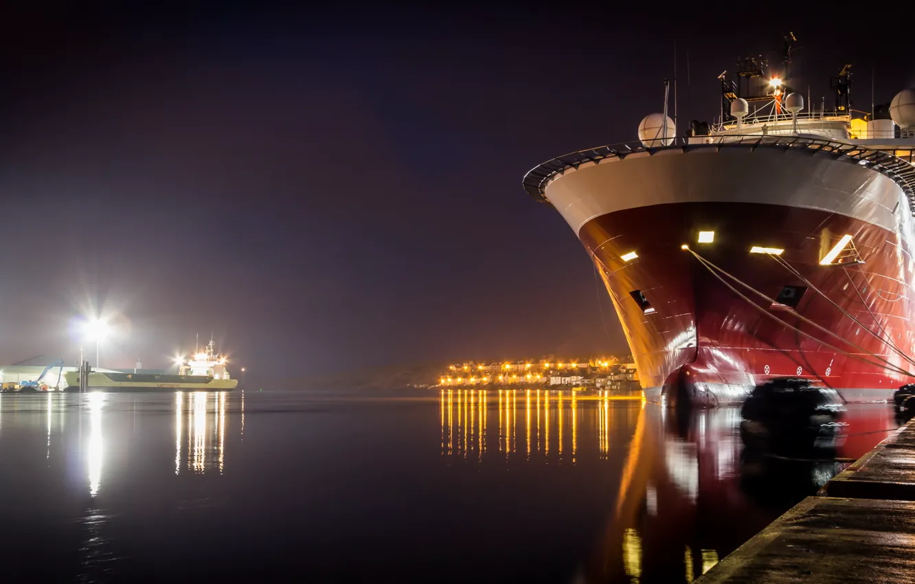 Photo wallpaper night, the city, ship, port