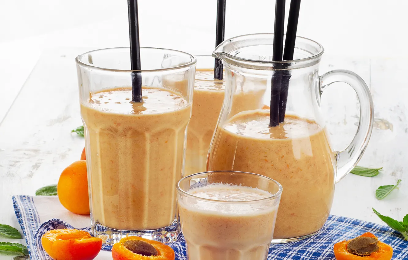 Photo wallpaper glasses, drink, pitcher, apricot, smoothies