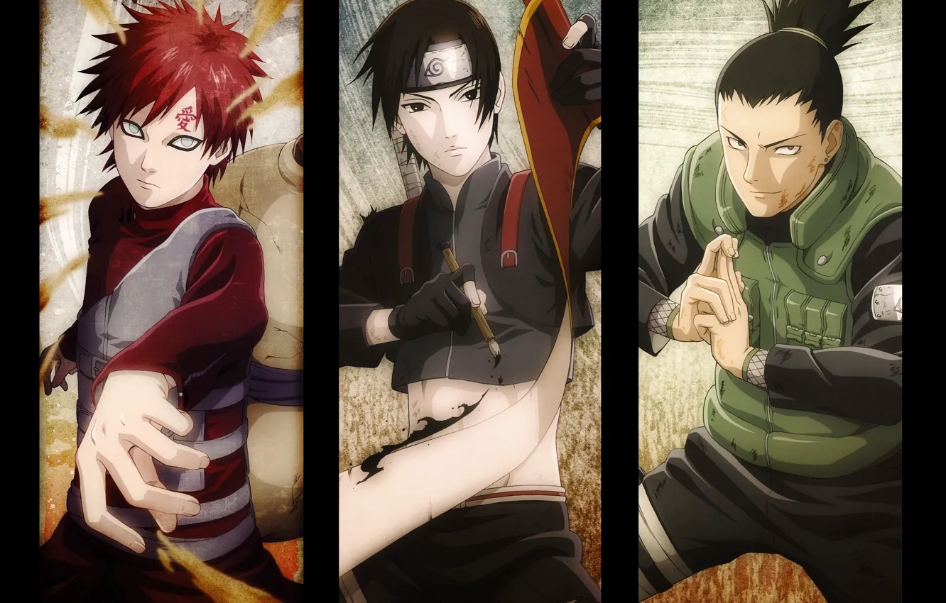 Photo wallpaper look, hand, headband, Naruto, friends, gesture, scroll, ninja