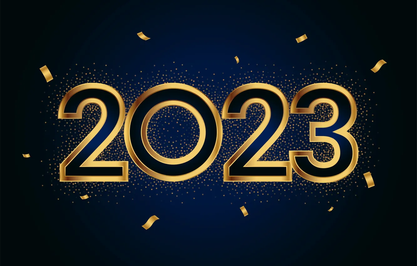 Photo wallpaper the dark background, Shine, new year, figures, gold plated, date, 2023, New Year 2023