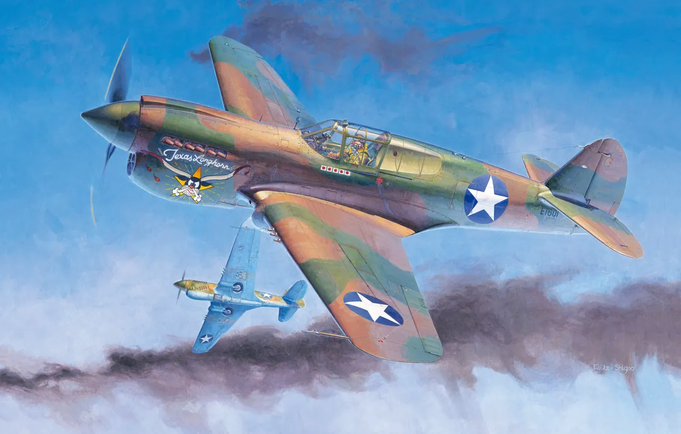 Photo wallpaper Curtiss, Warhawk, American fighter, P-40E, Air force USA