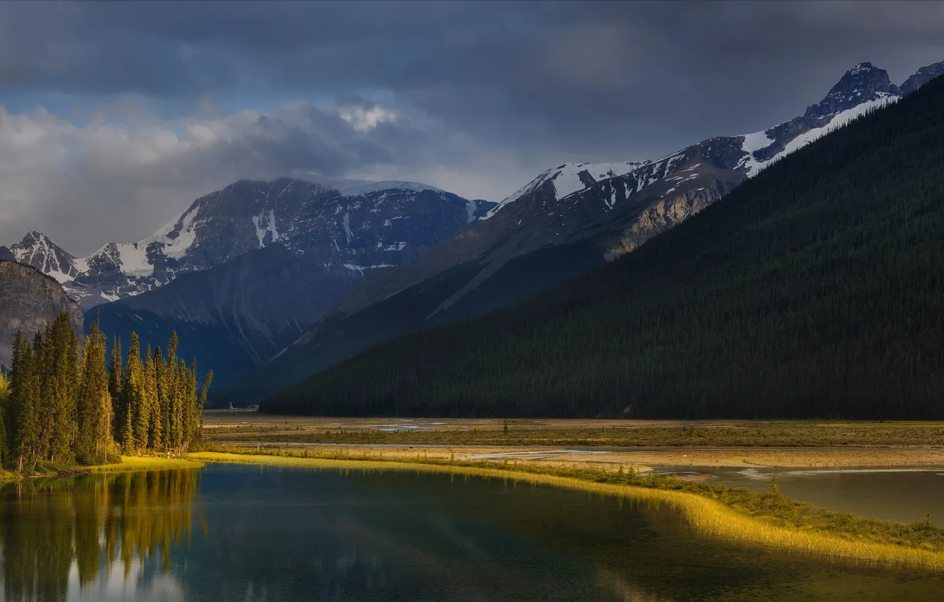 Photo wallpaper forest, clouds, trees, landscape, mountains, clouds, nature, lake