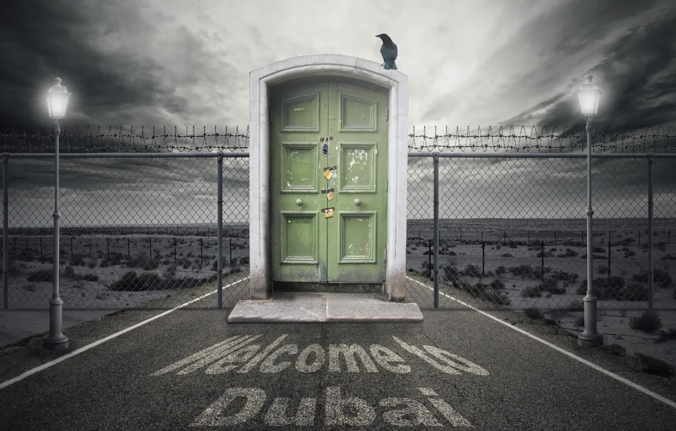 Photo wallpaper road, desert, the door, The Arabian Desert