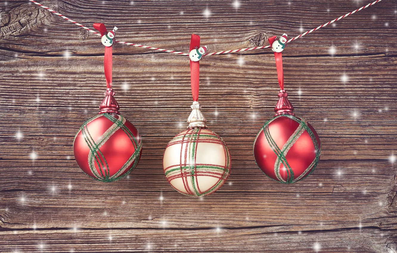 Photo wallpaper decoration, balls, new year, Christmas, Christmas, balls, wood, decoration
