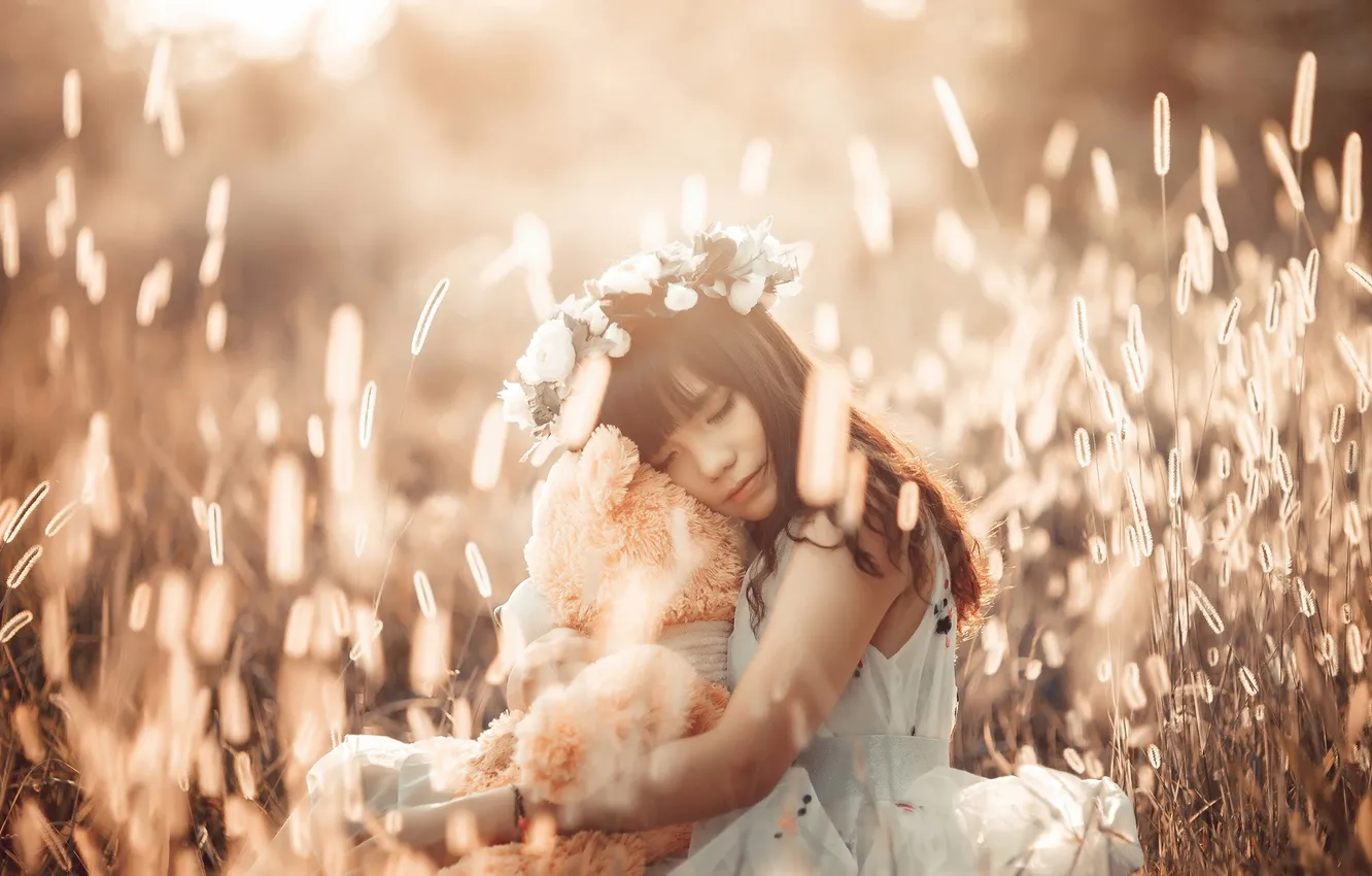 Photo wallpaper girl, background, bear