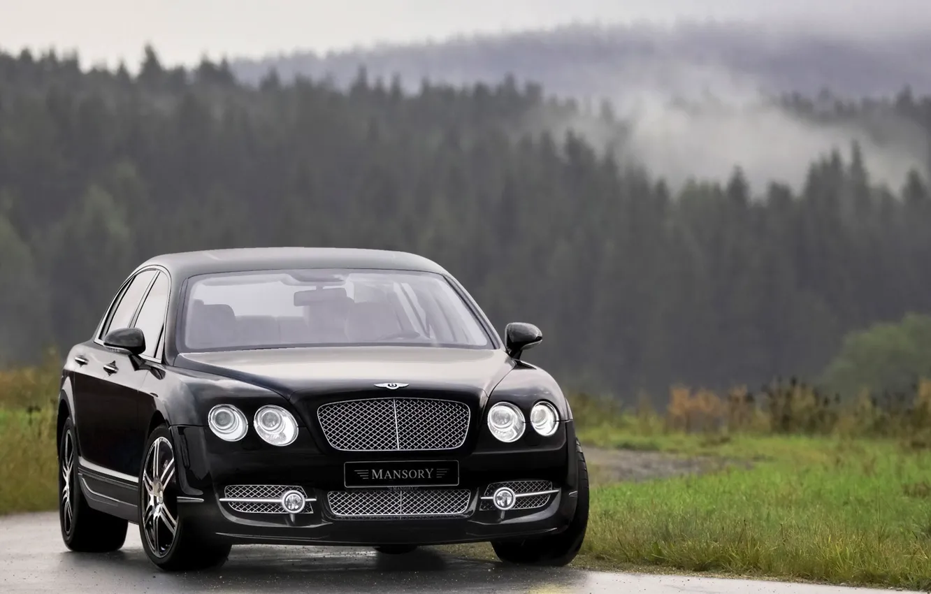 Photo wallpaper Auto, Bentley, Black, Machine, Sedan, Lights, flying, the front