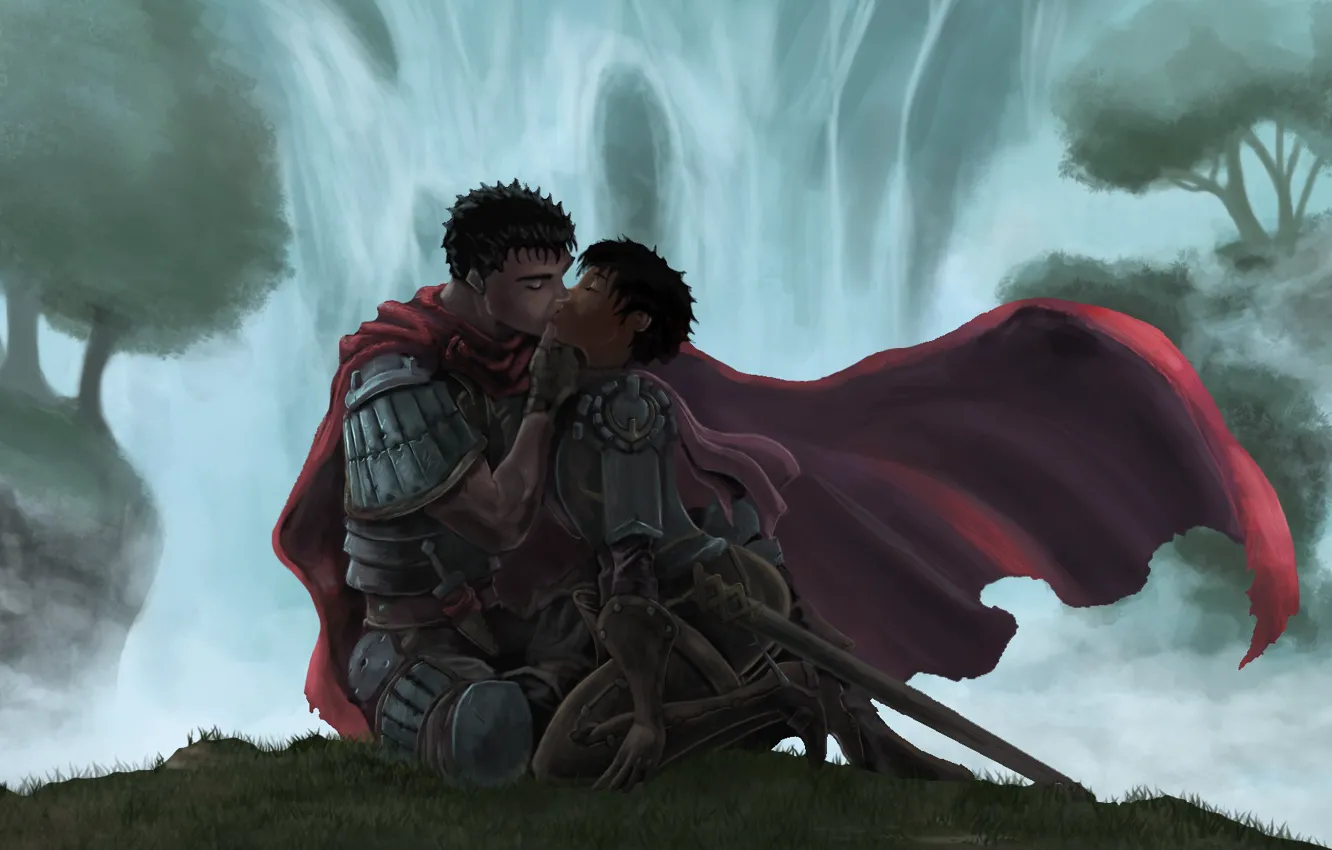 Photo wallpaper love, undead, monster, anime, kiss, berserk, guts, casca