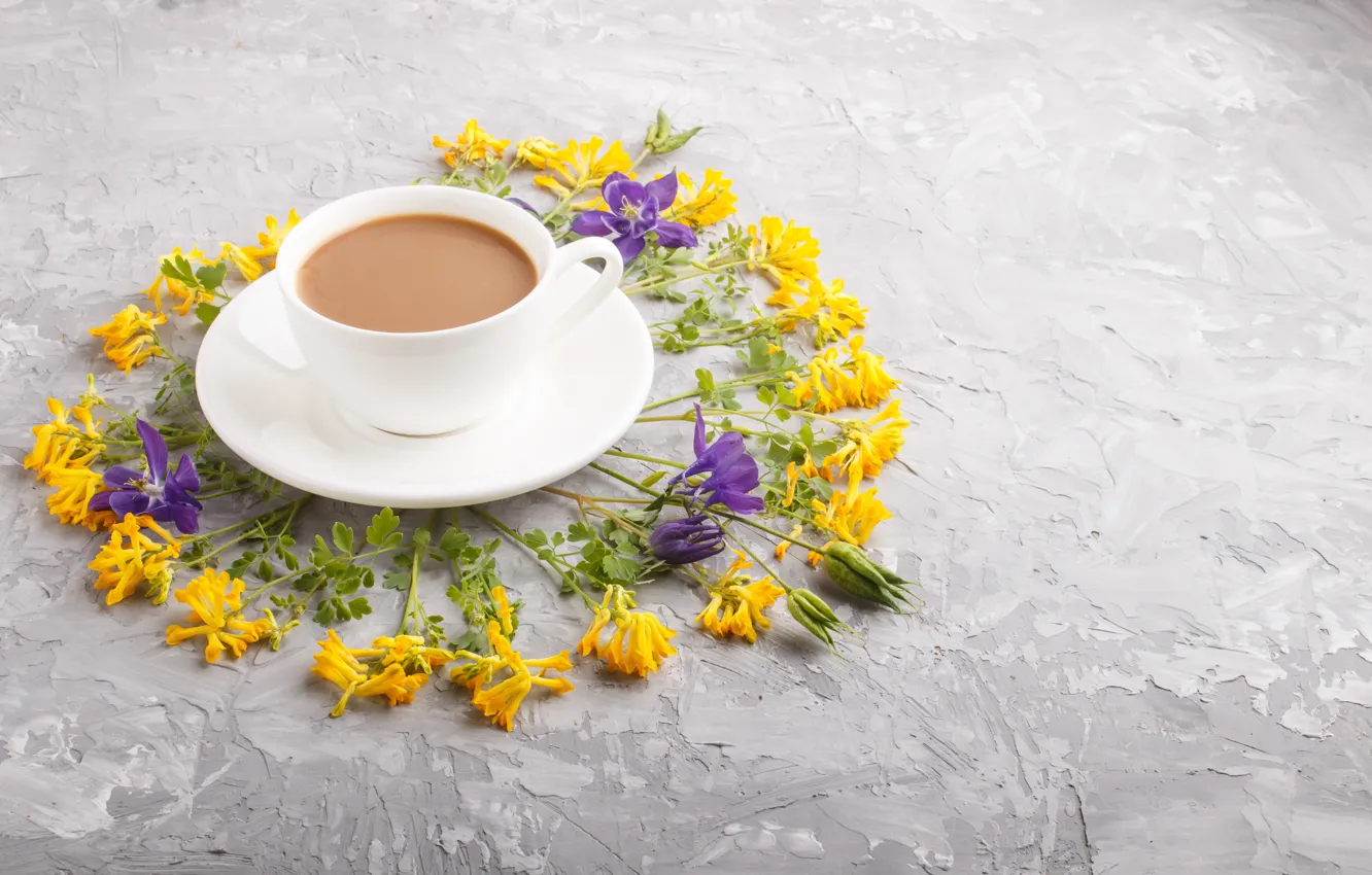 Photo wallpaper flowers, coffee, Cup