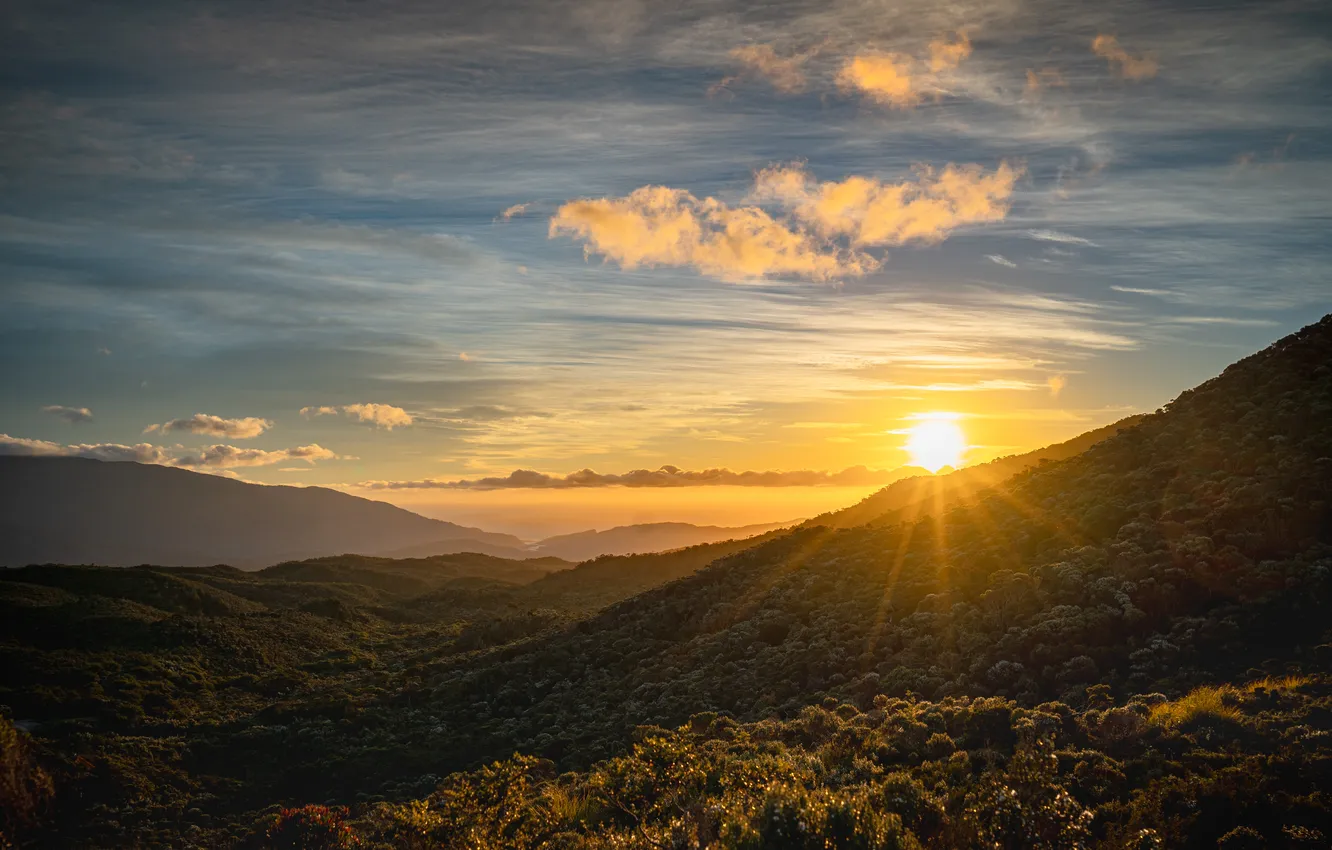 Photo wallpaper mountains, dawn, morning