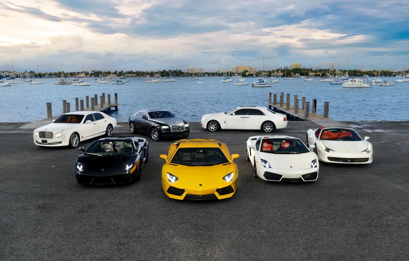 Photo wallpaper Bentley, Rolls-Royce, Gallardo, Supercars, Ferrari 458 Italia, Lamborghini Aventador