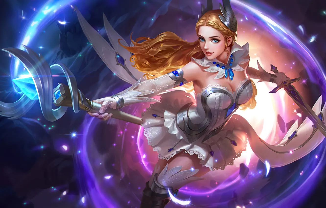 Photo wallpaper girl, space, fiction, sword, Odette, Mobile Legends: Bang Bang!