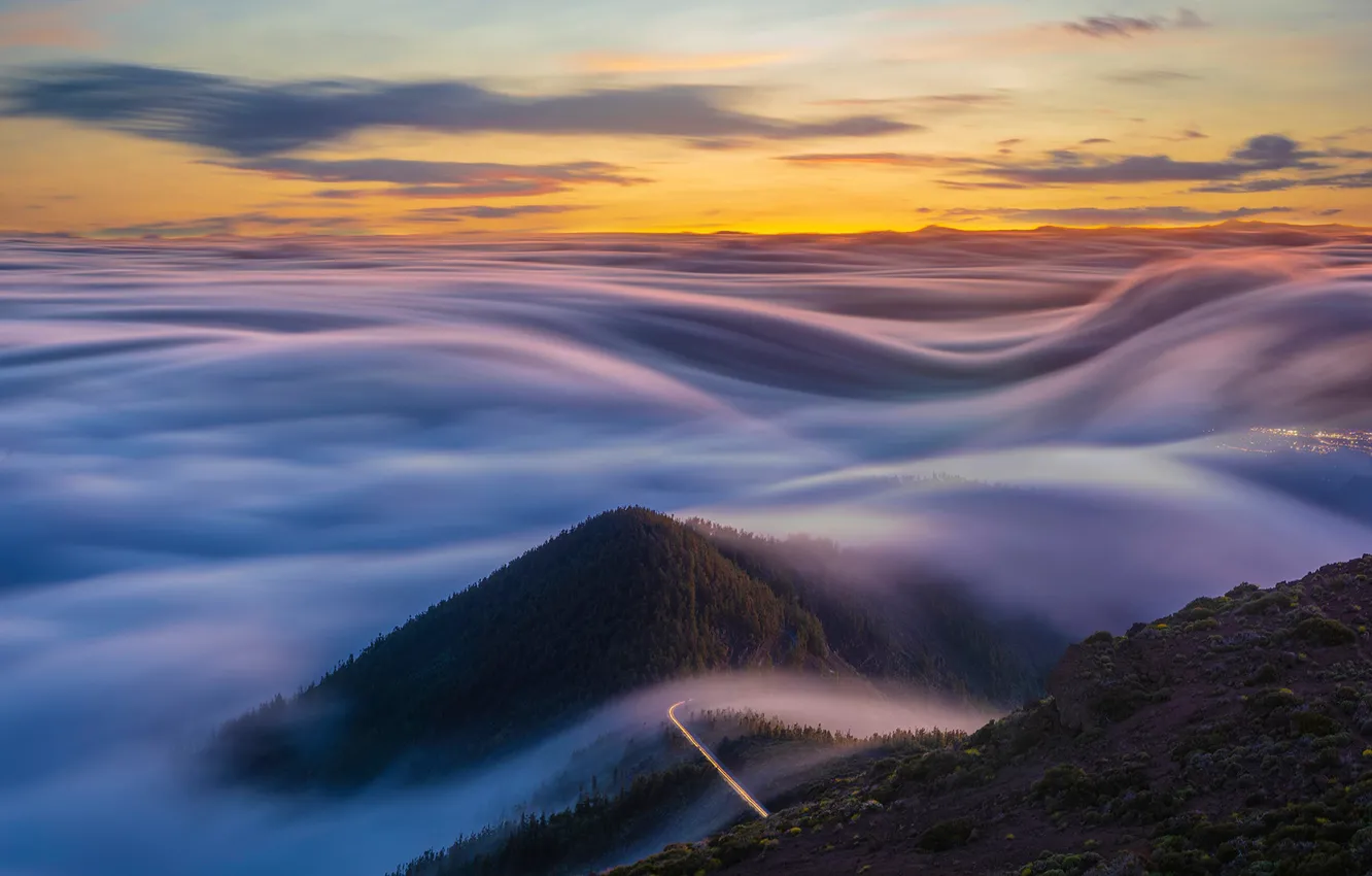 Photo wallpaper Canary Islands, Spain, mountains, Tenerife, clouds