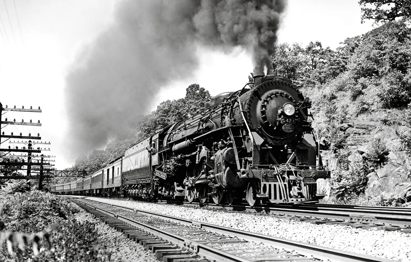 Photo wallpaper Smoke, The engine, Train, The way, Rails, Railroad