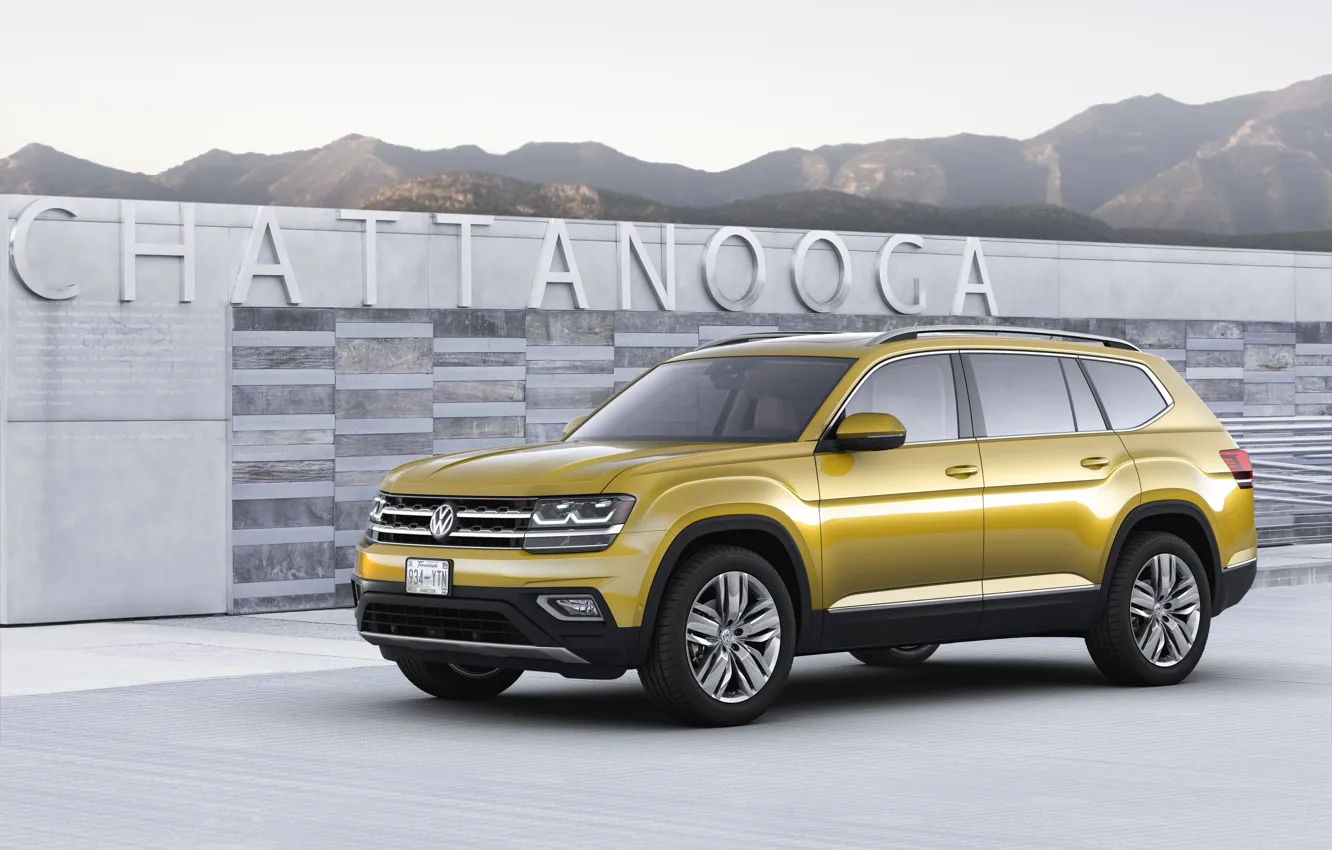 Photo wallpaper yellow, wall, Volkswagen, Atlas, 2017