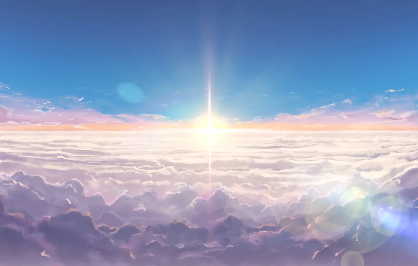 Photo wallpaper the sky, clouds, sunrise, anime, art, Kimi no VA On, Your name