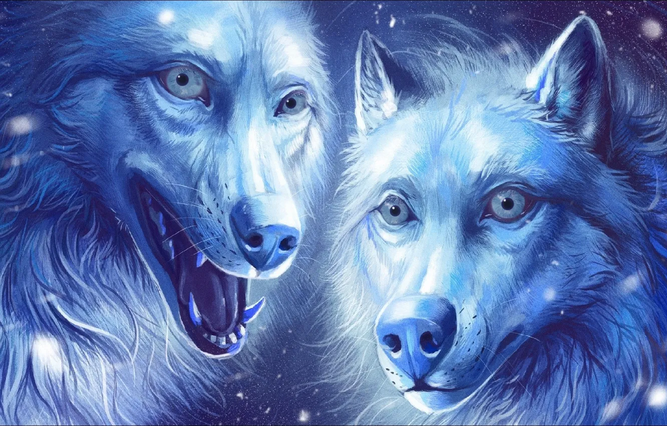 Photo wallpaper fantasy, Art, two, wolves