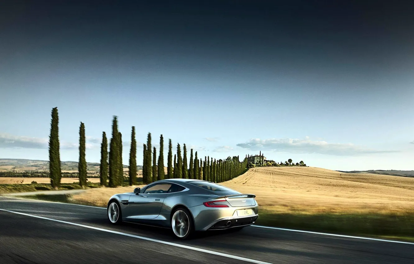 Photo wallpaper field, speed, silver, Aston Martin