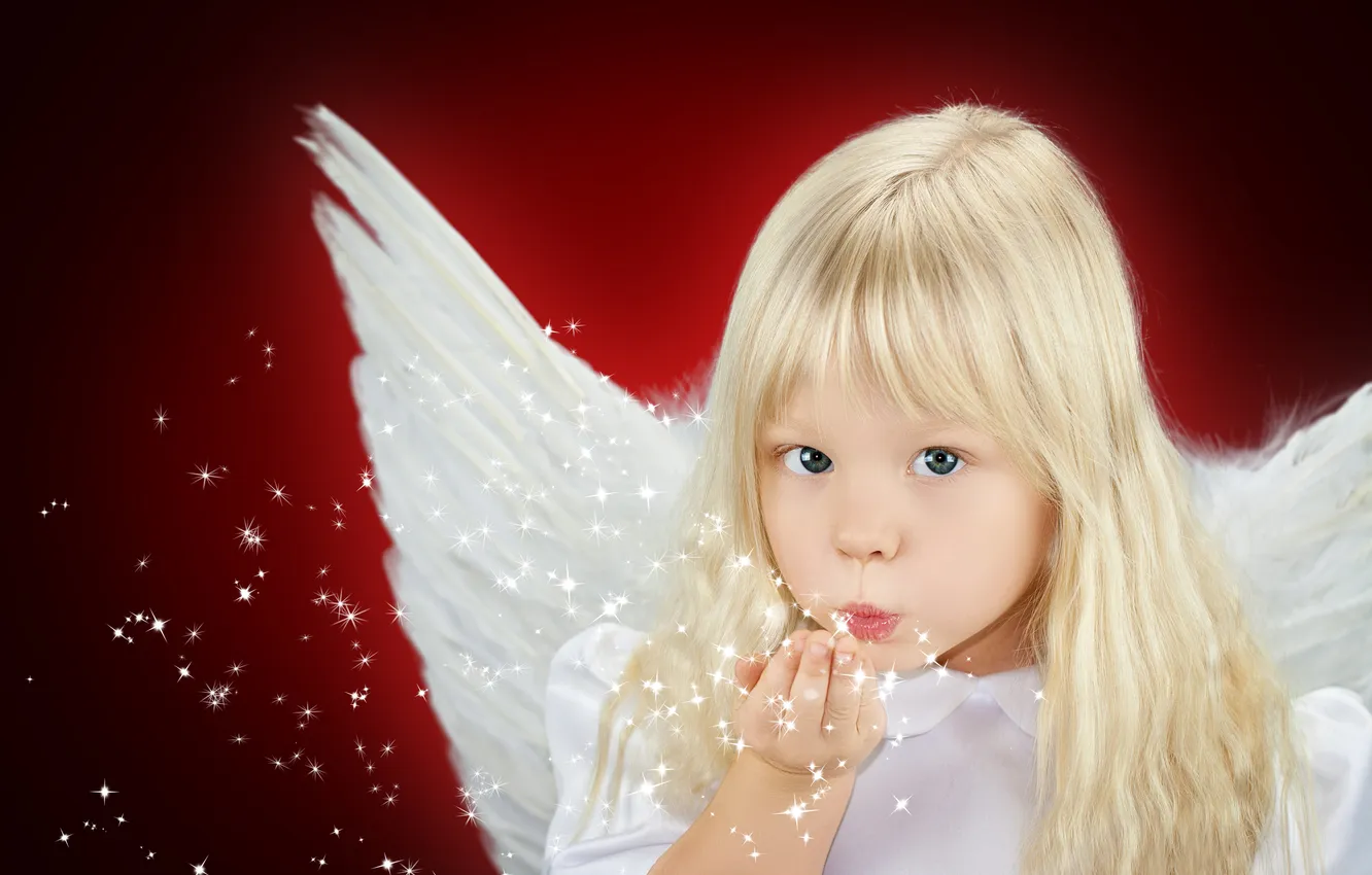 Photo wallpaper childhood, child, wings, angel, blonde, girl, beautiful, wings