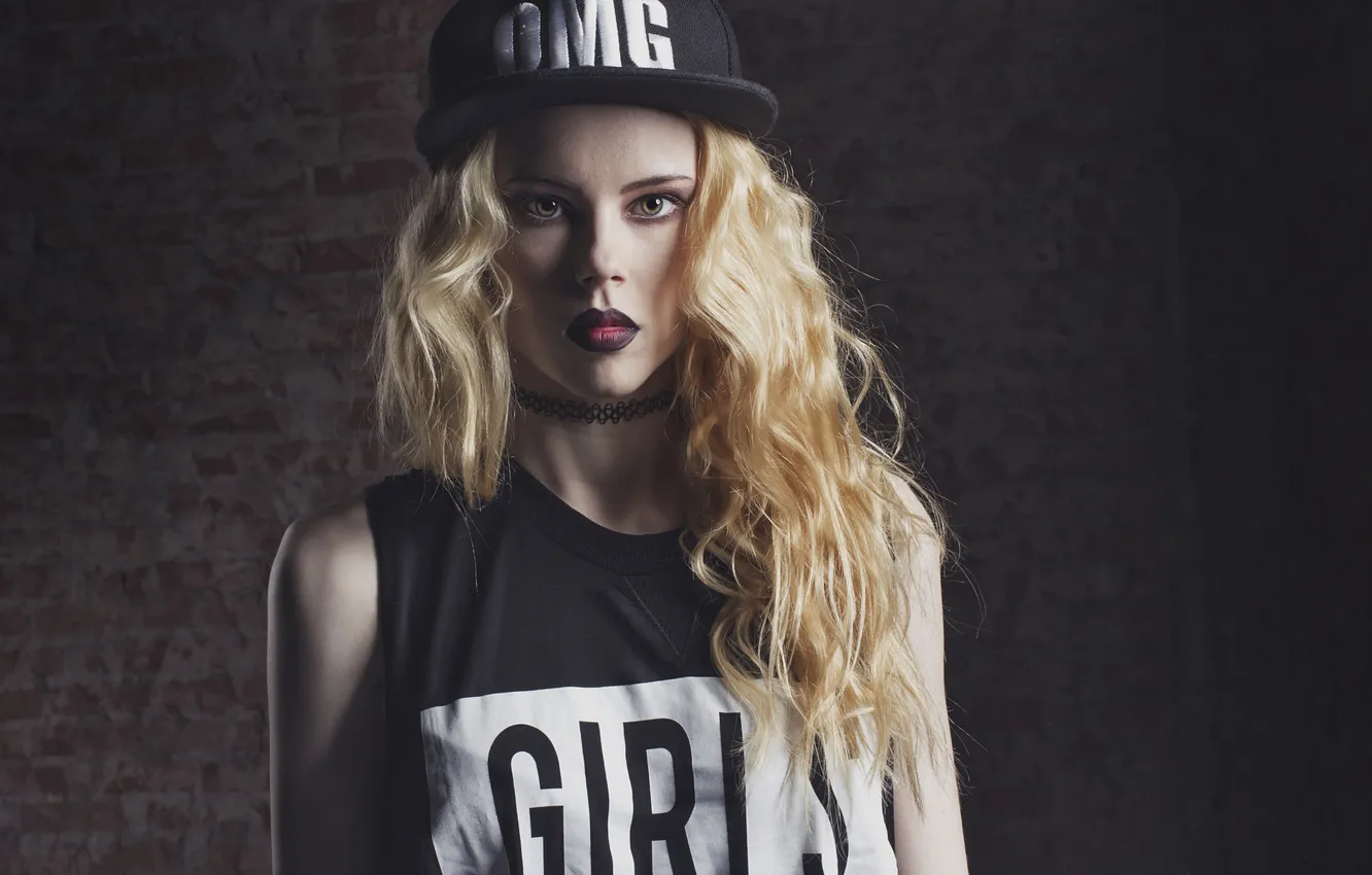 Photo wallpaper dark, red, sexy, girls, lips, hair, blonde, sugar