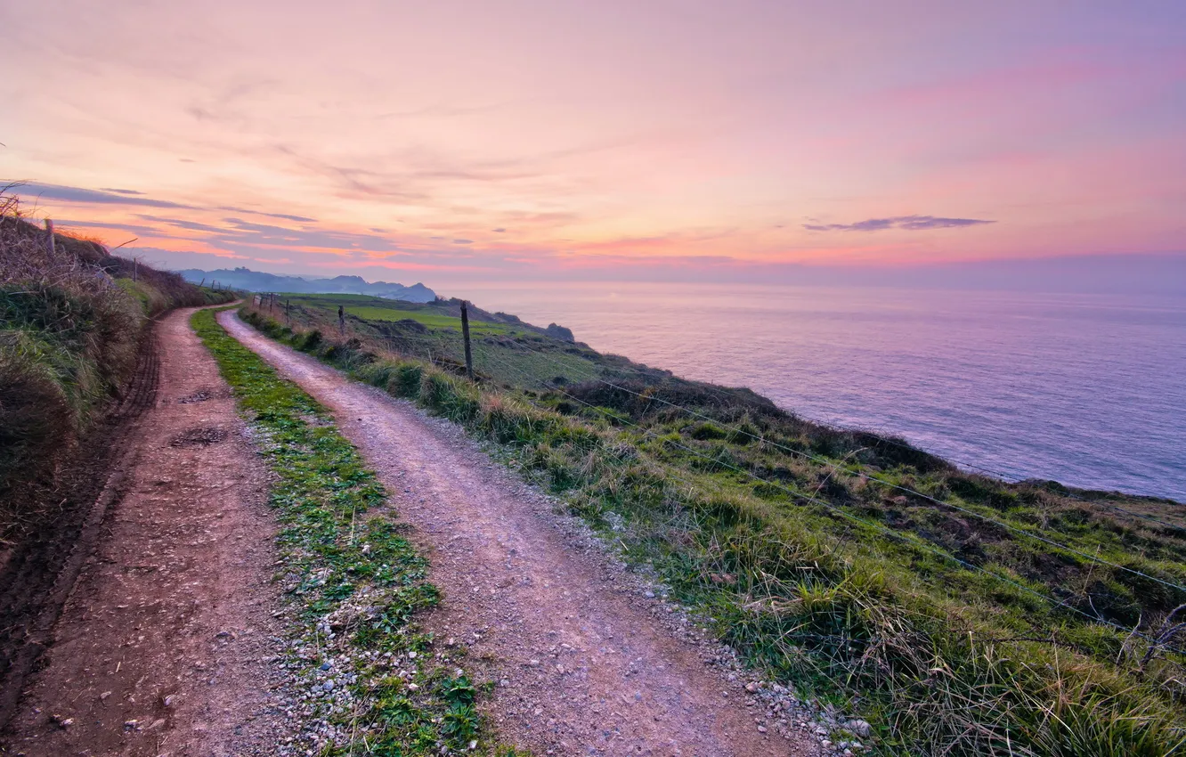 Photo wallpaper road, landscape, sunset