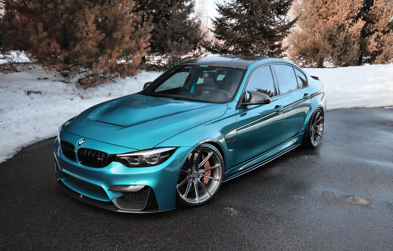 Photo wallpaper BMW, Blue, Winter, Snow, White, F80, Sight