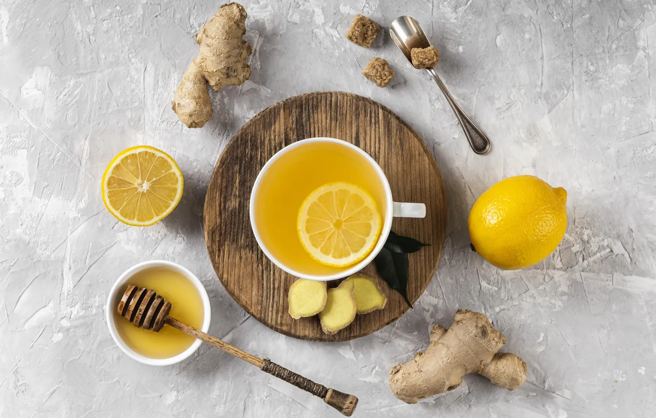 Photo wallpaper lemon, tea, Cup, ginger