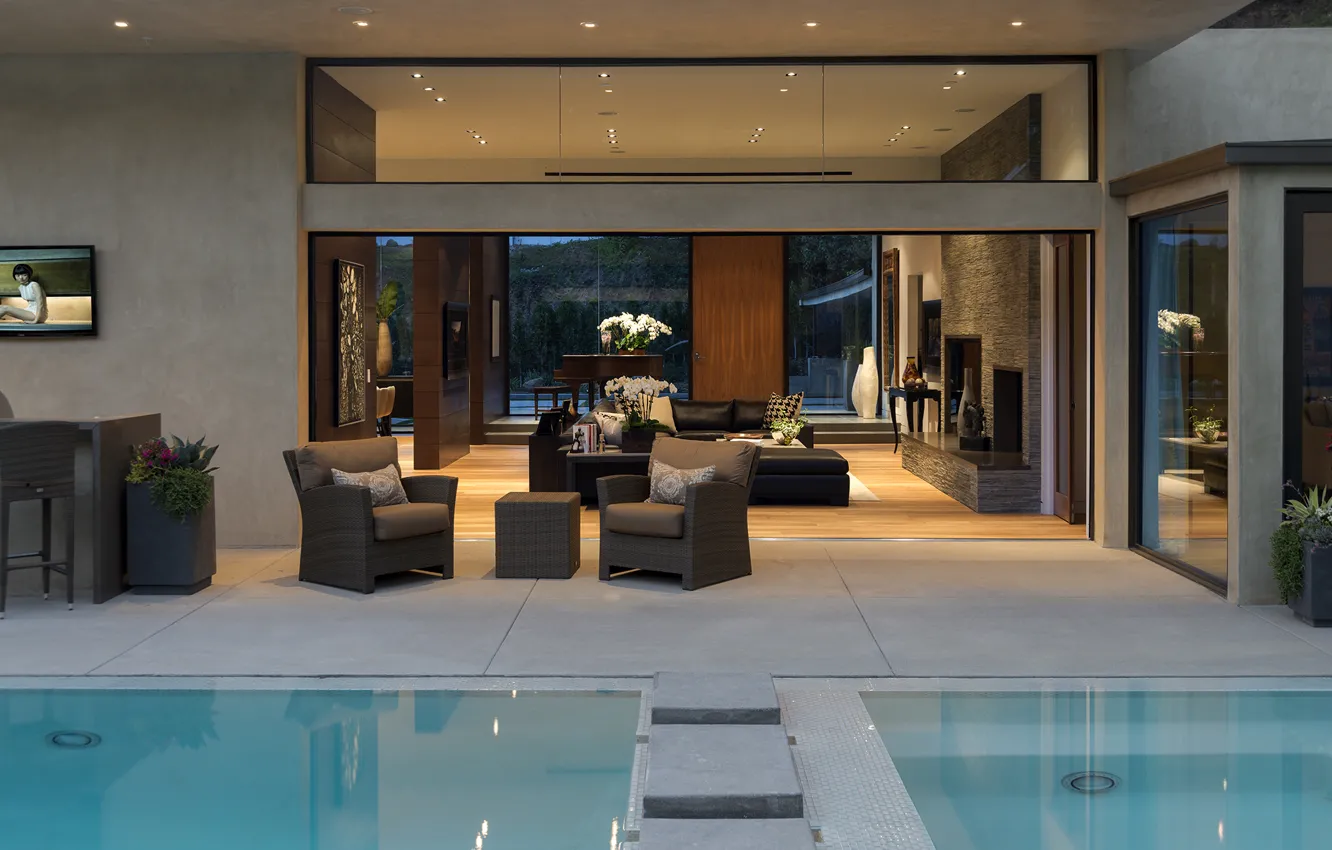 Photo wallpaper sofa, chair, pool, pool, table, interior, home, picture.