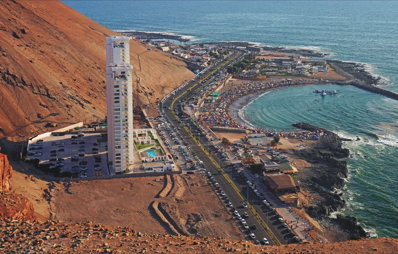 Photo wallpaper road, the city, the ocean, coast, view, the hotel, tourism, different