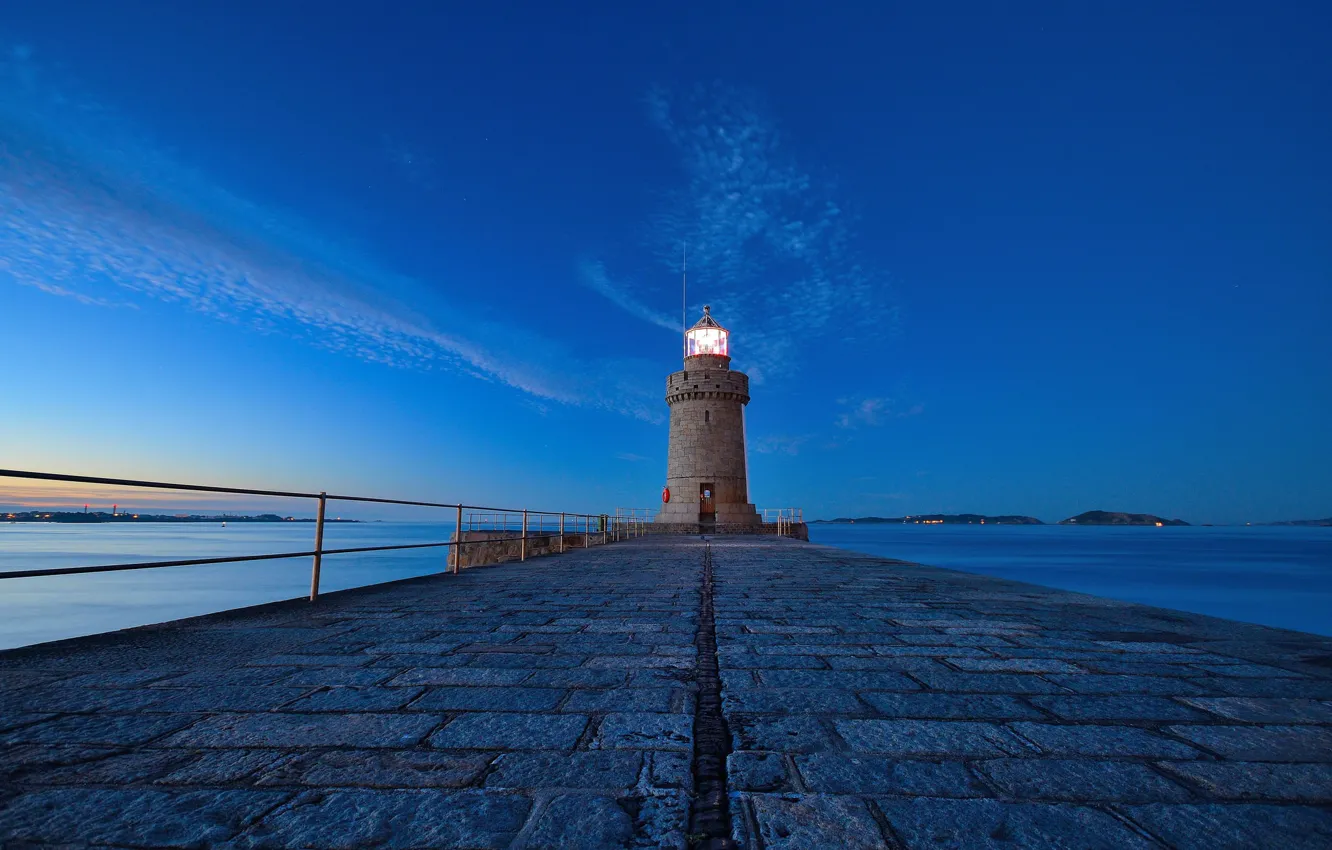 Photo wallpaper ocean, seascape, bay, light, twilight, sea, lighthouse, dusk