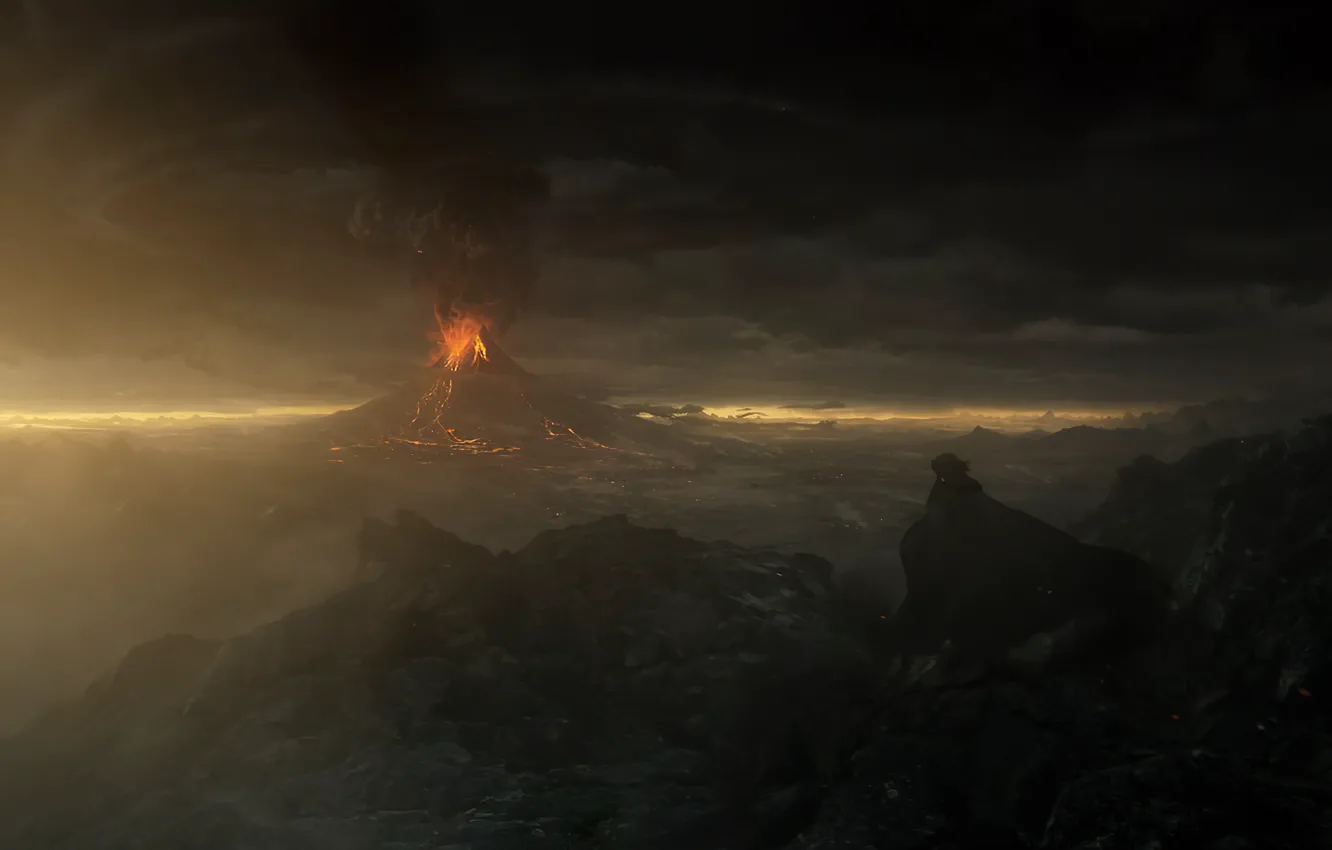 Photo wallpaper fantasy, landscape, Mordor, Volcan, Mount, Ashes