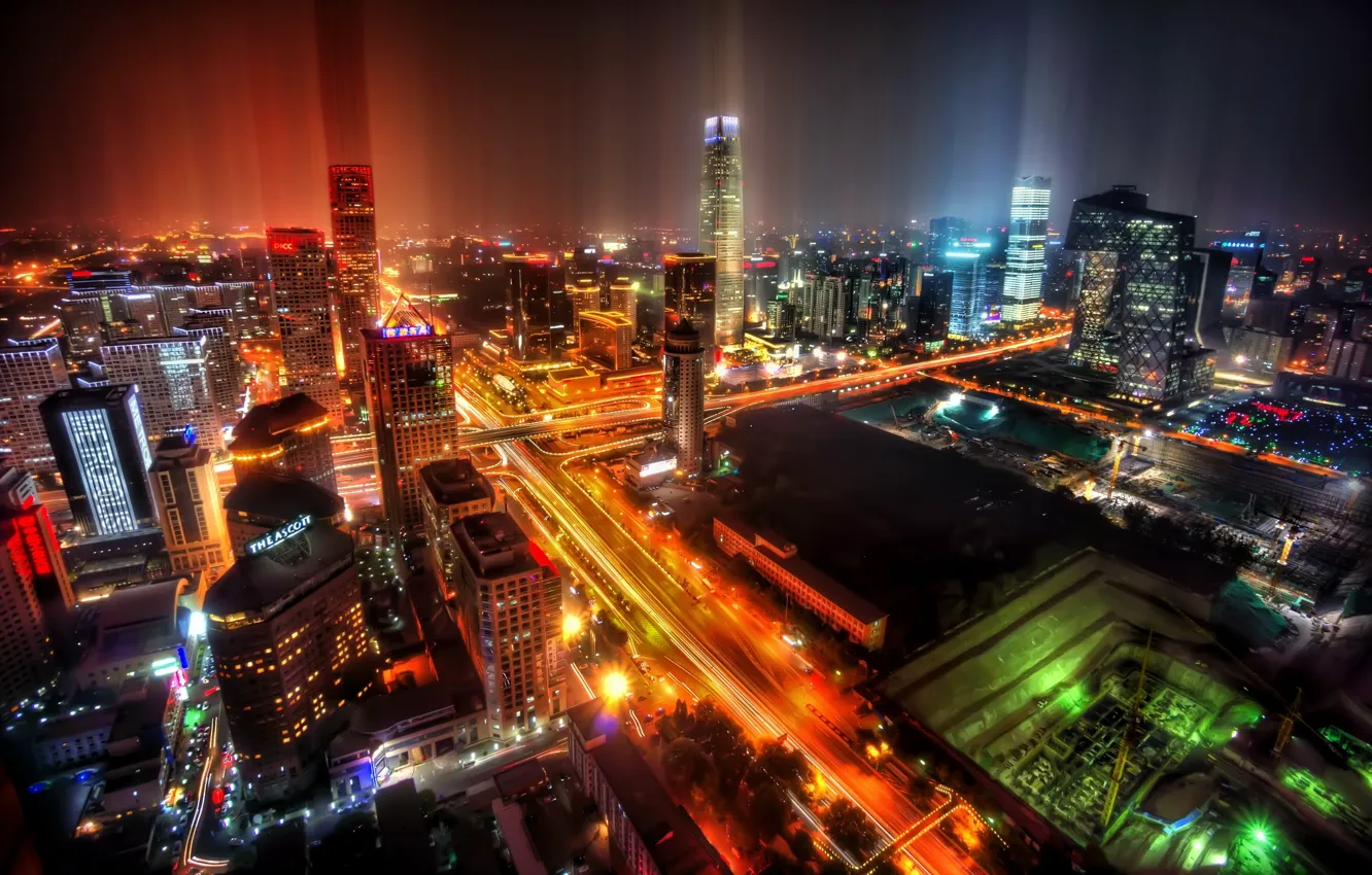 Photo wallpaper night, the city, China, skyscrapers, megapolis, Beijing, beijing