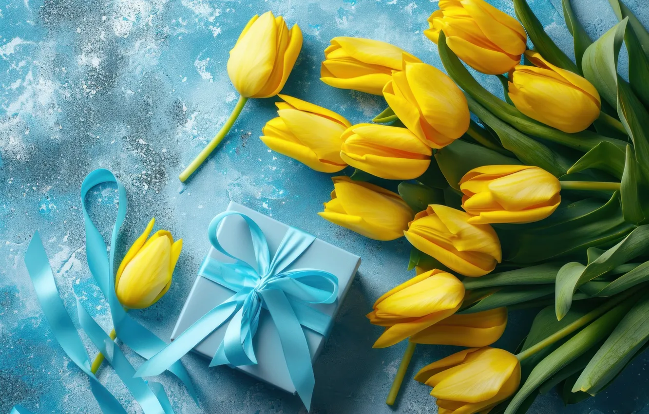 Photo wallpaper flowers, holiday, gift, bouquet, tulips, universal holiday background