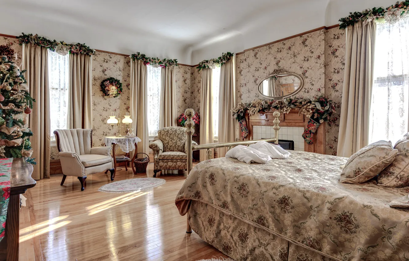 Photo wallpaper tree, bed, bedroom, decor
