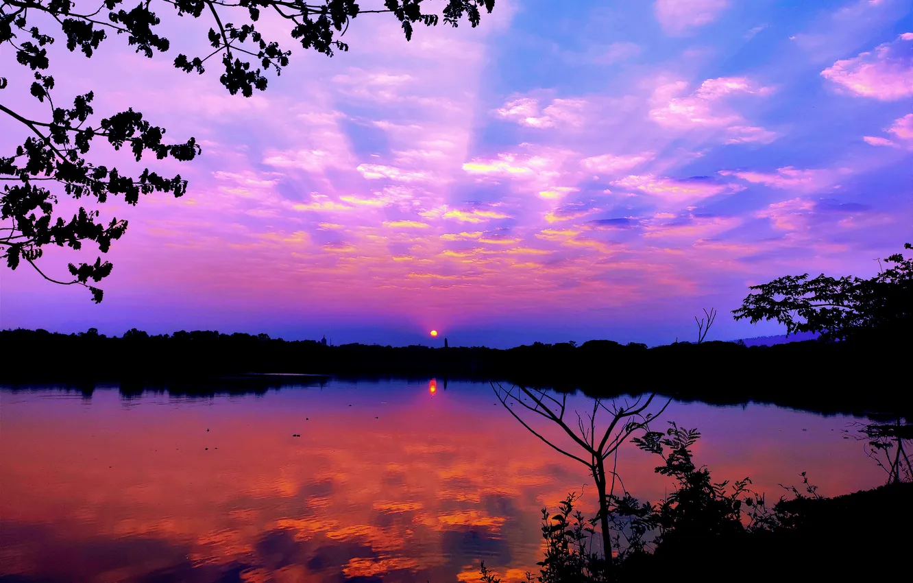 Wallpaper Sun, Water, Sunrise, Dawn, Morning, Lake, Trees, Reflection ...