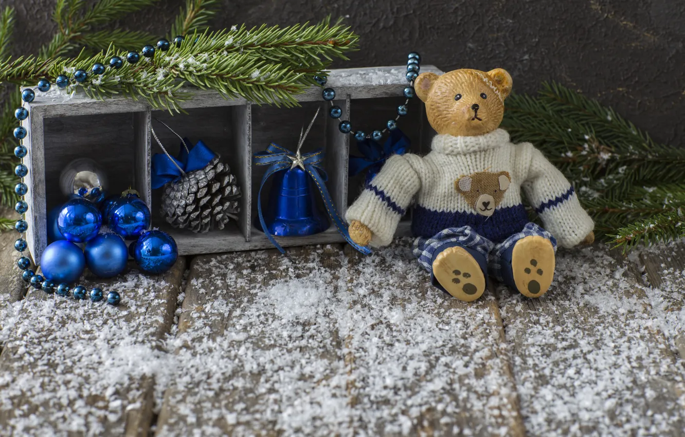 Photo wallpaper decoration, balls, new year, Christmas, Christmas, balls, snow, New Year