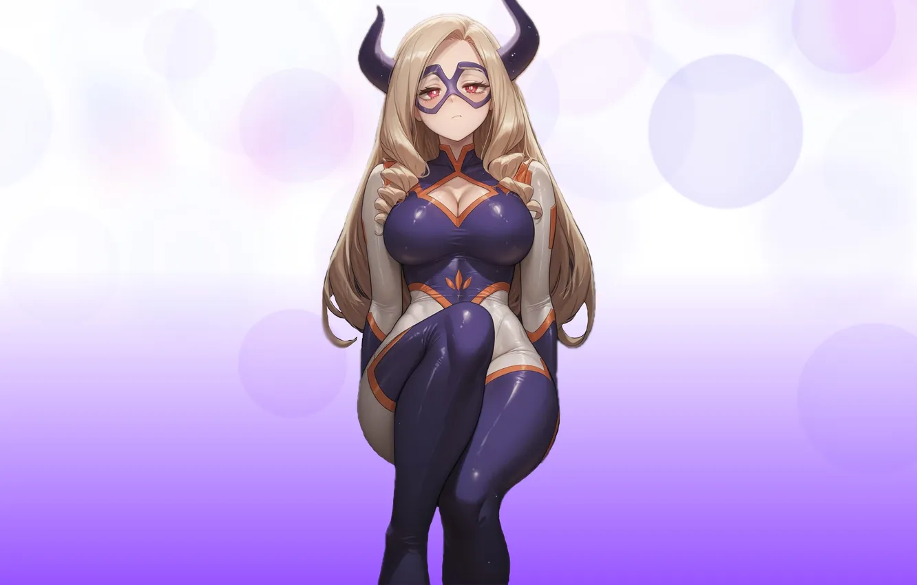 Photo wallpaper girl, hot, sexy, horns, legs, boobs, anime, purple