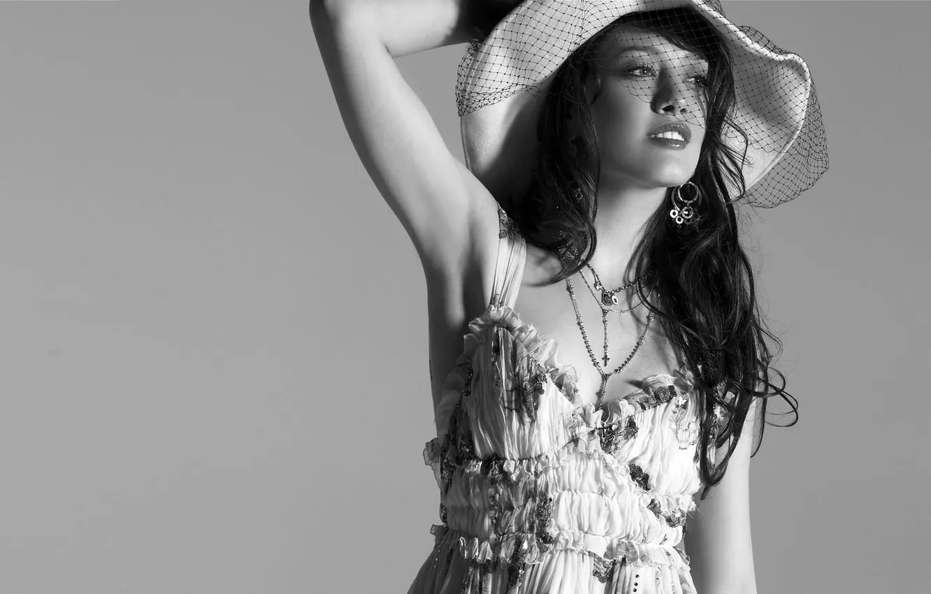 Photo wallpaper photo, background, black and white, in the hat, lady