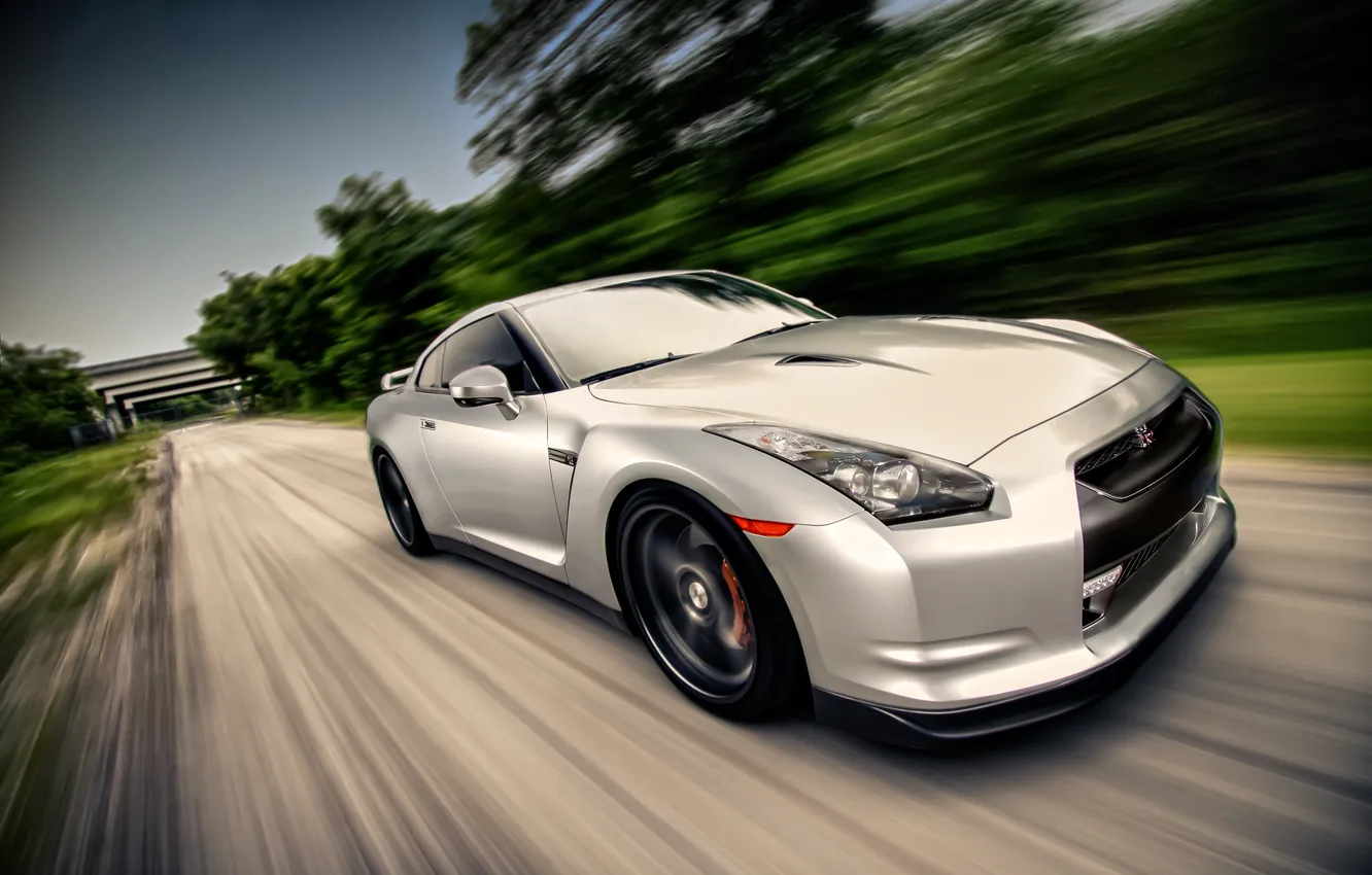 Photo wallpaper speed, blur, silver, Nissan, GT-R, Nissan, silvery