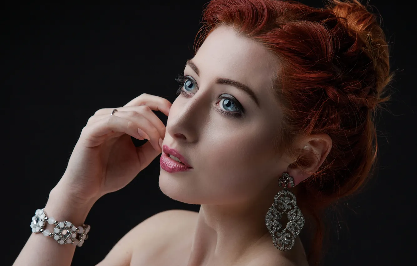 Photo wallpaper girl, face, background, earrings, makeup, Sinopa