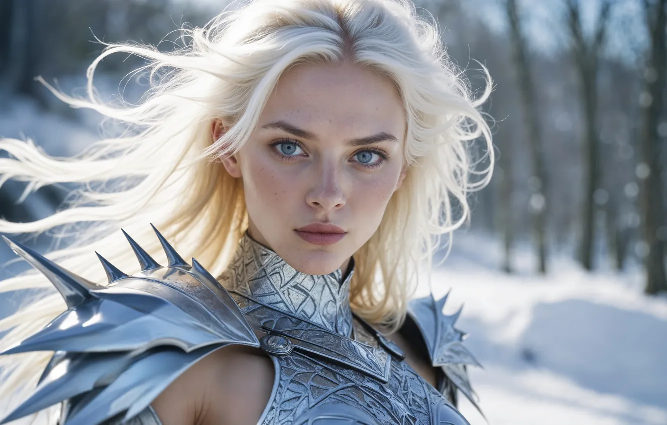 Photo wallpaper winter, look, girl, hair, blonde, digital art, AI art, The Art of Artificial Intelligence