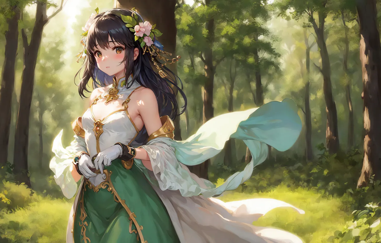 Photo wallpaper girl, dress, nature, anime, painting, digital art, fantasy art, fantasy girl