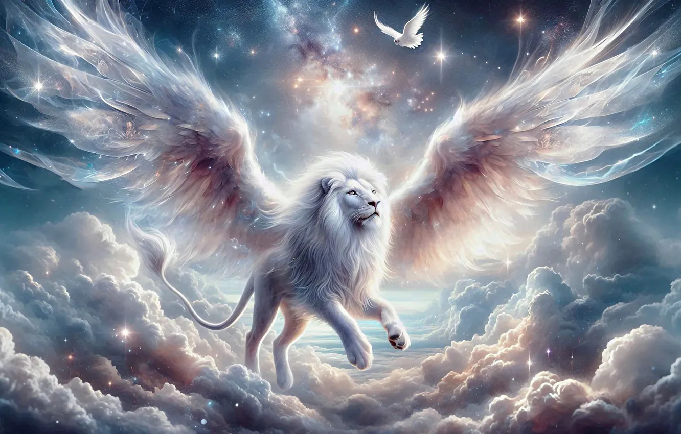 Photo wallpaper wings, Leo, AI art, neural network